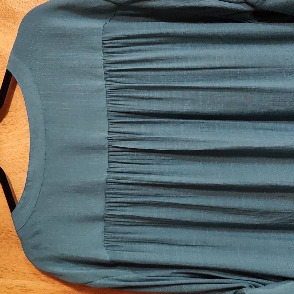 Bit & Bridle Womens Flowy Popover Blouse Teal Convertible ¾-Sleeves High-Low 3X - Picture 6 of 8